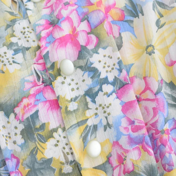 Vintage 90's D'allaird's Pink Green Yellow Floral Belted Midi Short Sleeve Dress - Picture 12 of 13